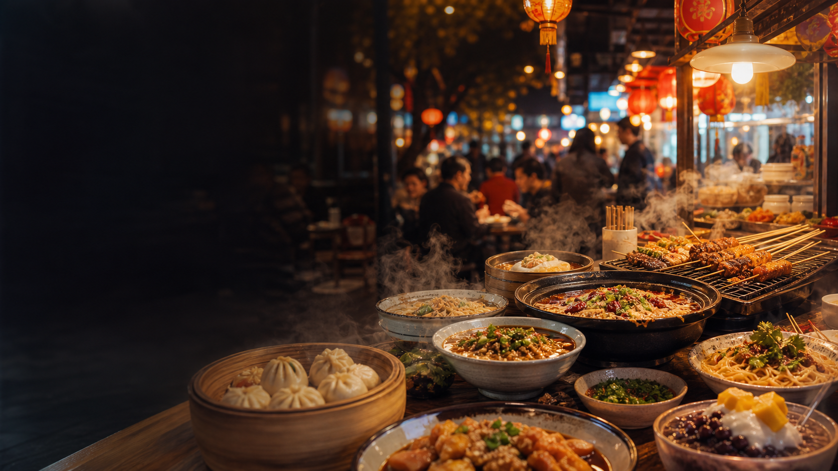 热闹的中国夜市美食街